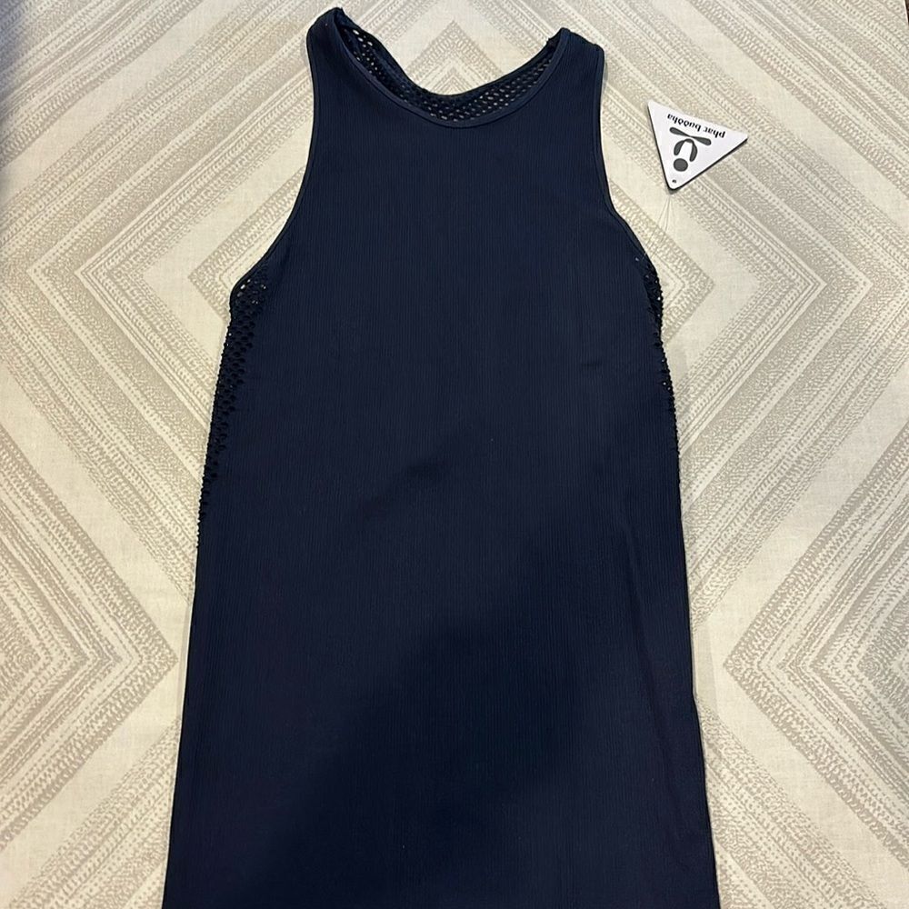 Phat Buddha Blue Mesh and Ribbed Stretch Tank Top